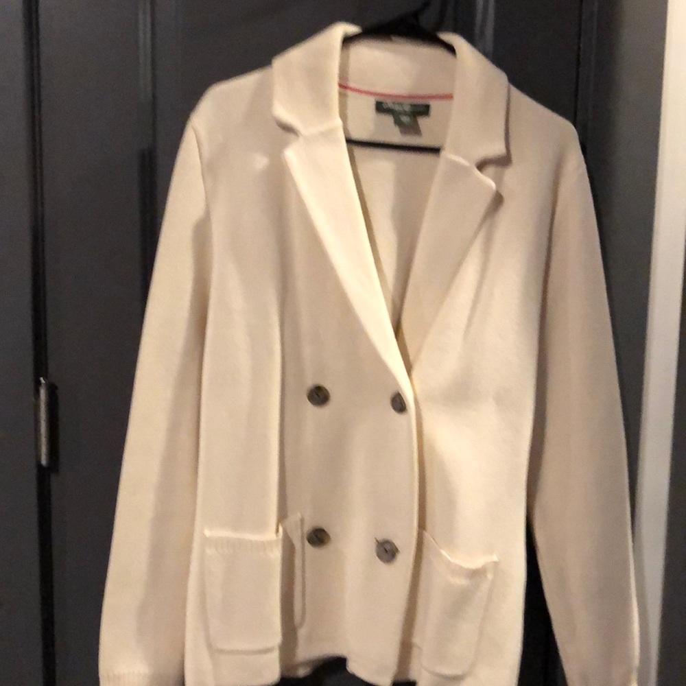 Eddie Bauer Cream Double-Breasted Cardigan